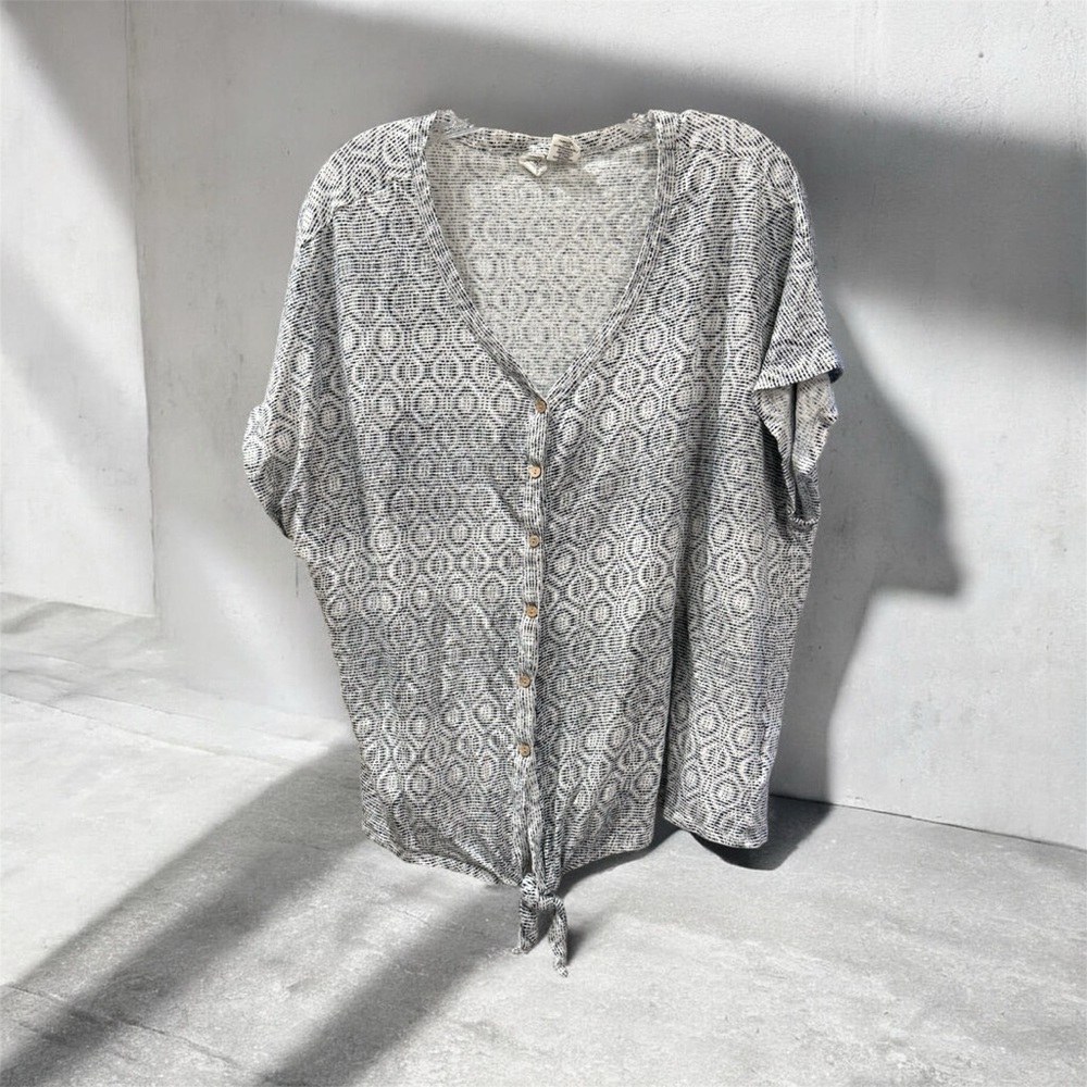 Artisan NY Short Sleeve Twist Tie Linen Blouse Plus Size 3XL